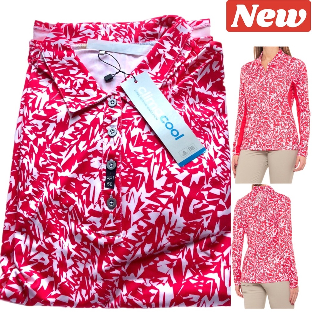 🆕☀️ adidas Printed Golf Polo Shirt Red and white